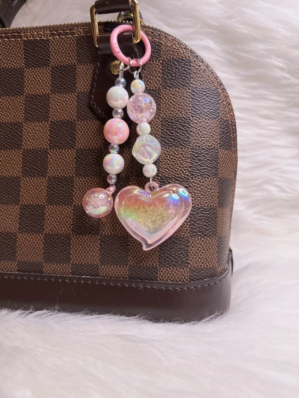 Pink Heart Bag Charm Keychain Jelly Bling Heart clip Handmade Gift